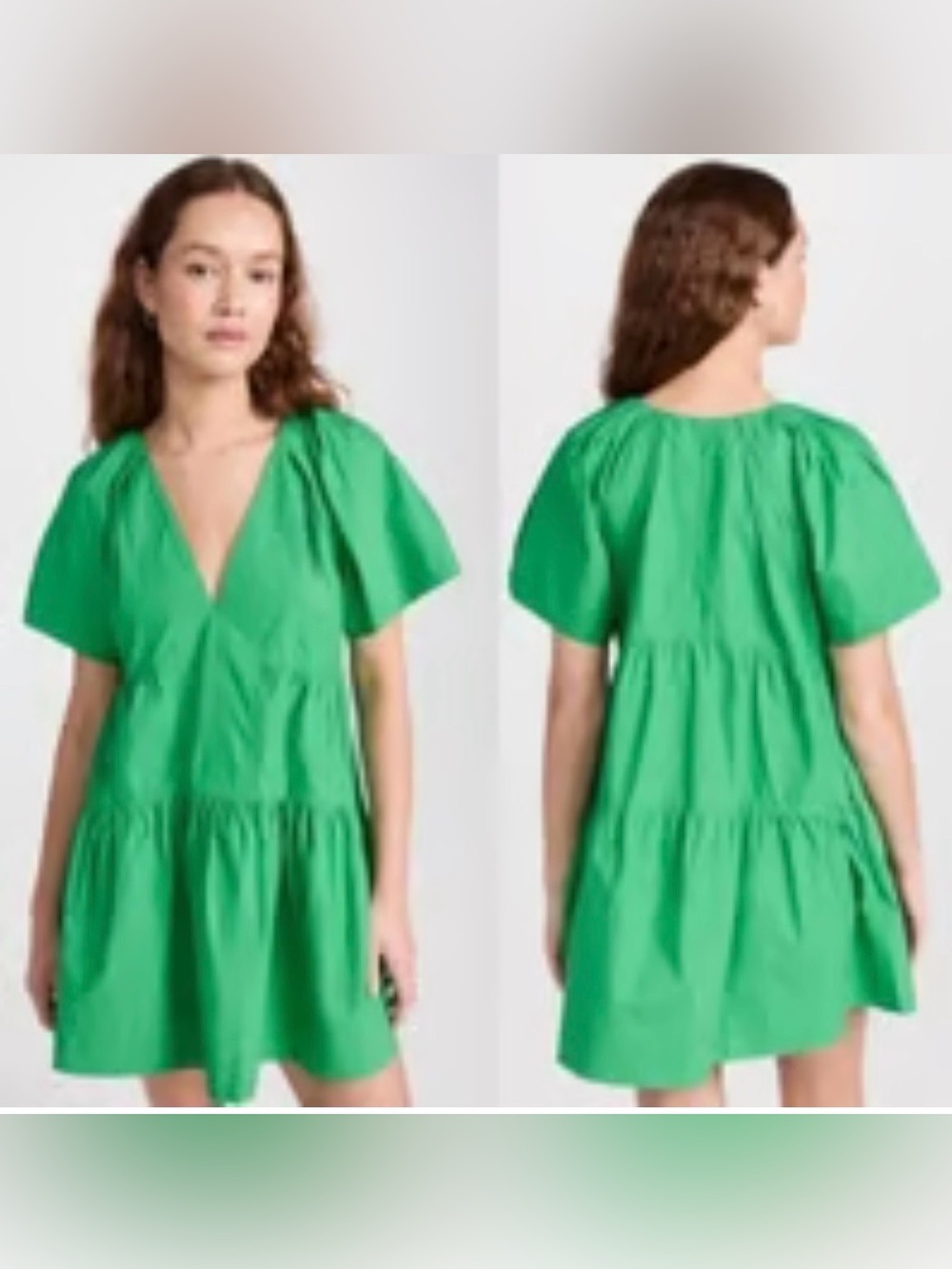 NWOT A.L.C. V-Neck Camila Short-Oversized Sleeve Tiered Mini Dress Green Size: 0
